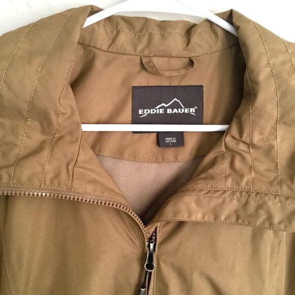 EDDIE BAUER Hooded Trench Coat Fully lined Khaki Sz L - Picture 2 of 11